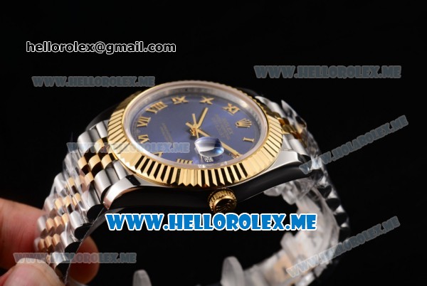 Rolex Datejust II Asia 2813 Automatic Two Tone Case/Bracelet with Dark Blue Dial and Roman Numeral Markers (BP) - Click Image to Close